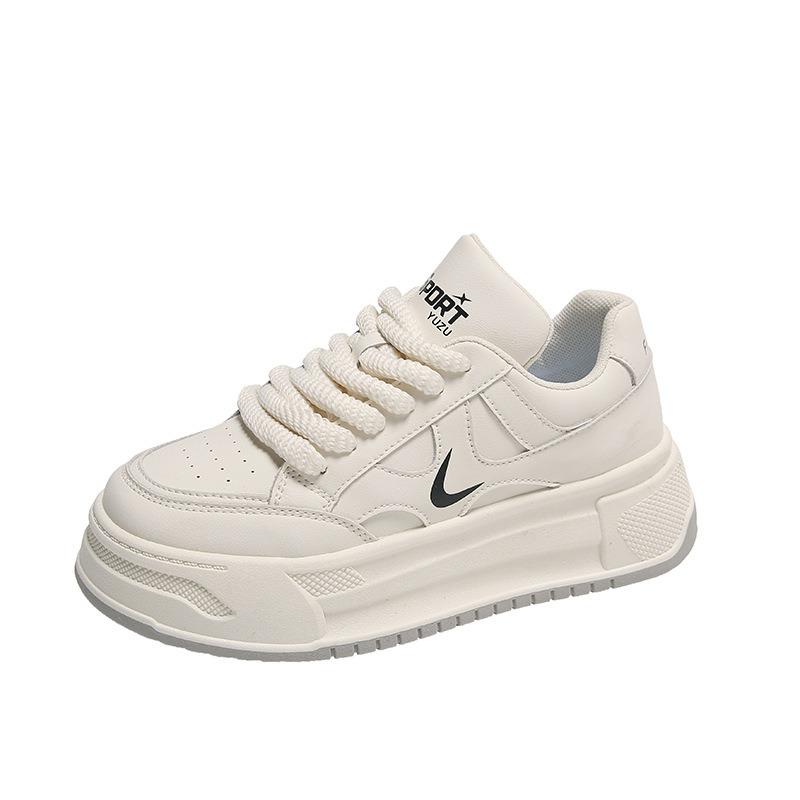 Белые женские кроссовки на платформе, осенние, на шнуровке, с толстой подошвой, для бега, женские, из искусственной кожи, дышащие, для ходьбы, женские