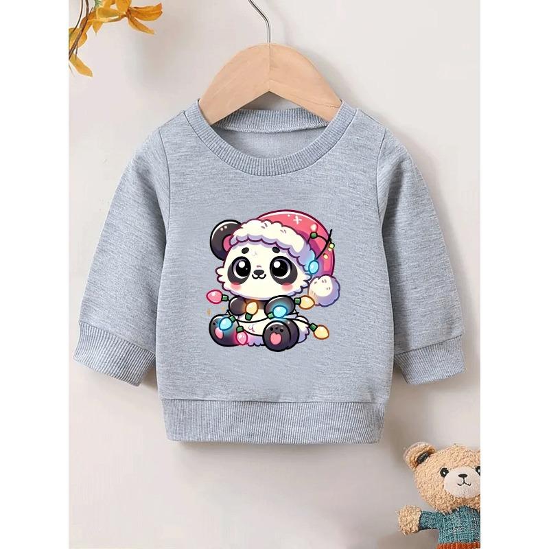 European sizes Cute Panda Print Kids' Thin Round-Neck Sweatshirt, Comfortable And Easy Design for 0-3 Years Old, Suitable for Outdoor Wear