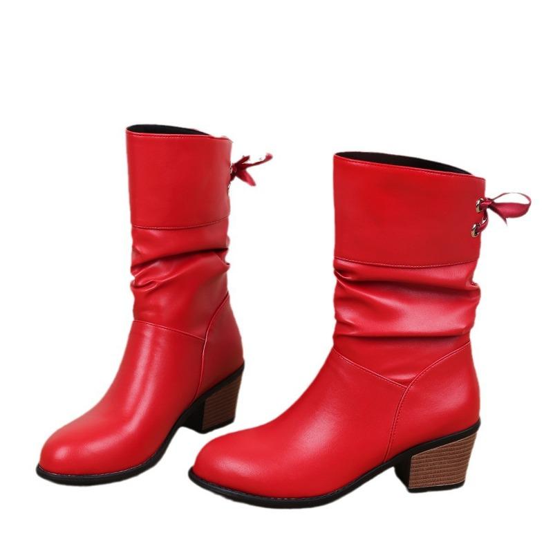 Новые модные ботинки Женские осенне-зимние на танкетке Средней длины Голенища Остроносые Женские ботинки Мартин