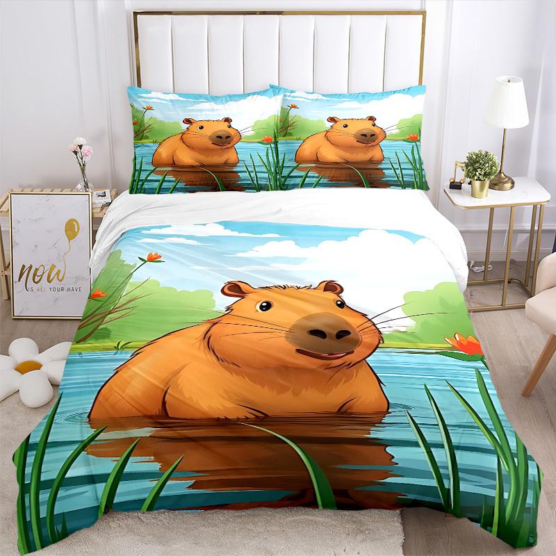 3pcs Capybara, Waterfront Duvet Cover Set - Machine Washable, Includes 1 Cover and 2 Pillowcases, No Core Included yy251013107