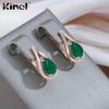 Kinel Dark Green Opal Zircon Drop Earrings For Women
