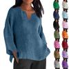 Женская мода с длинным рукавом и V-образным вырезом, однотонная свободная повседневная рубашка