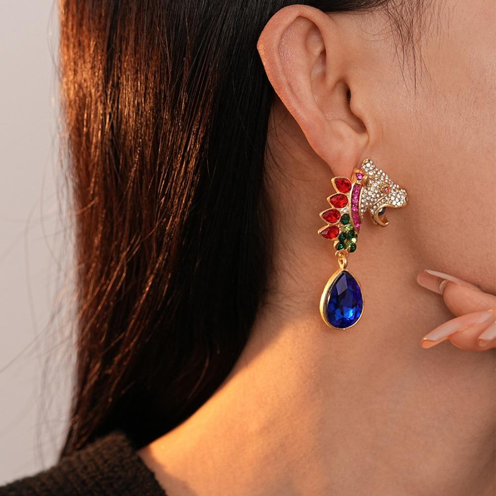 Преувеличенные овальные серьги-капли, винтажные серьги-гвоздики, серьги с леопардовым принтом и стразами, вечеринка