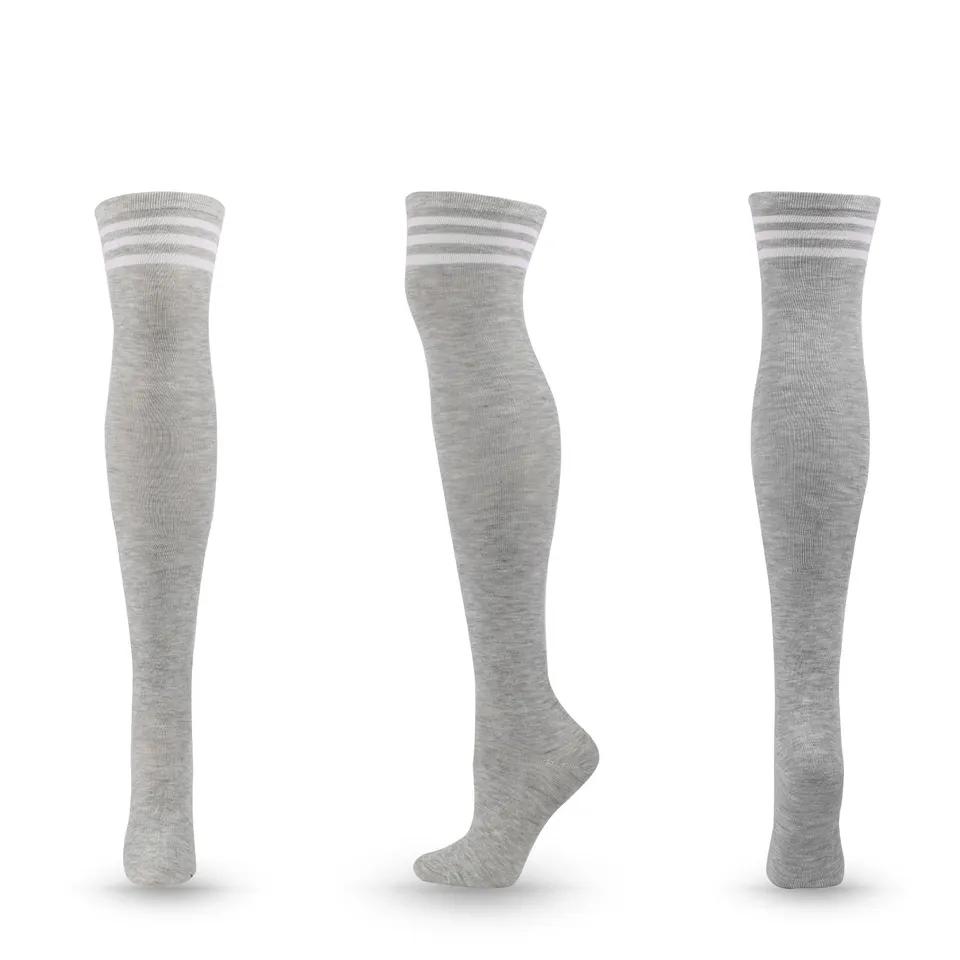 Autumn Winter Solid Color Stripes Print 20 Colors Over Knee Thigh Socks Women Girls