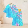 Women Plus Size Round Neck Flared Half Sleeve Green Printed Top And Long Pants Two Piece Set