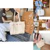 Elegant Pearl Beige Bow Tote Bag Lovely Embroidered Canvas School Bag For Girls