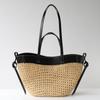 Large Woven Straw Crossbody Bag With Leather Trim Open Top Beach Tote Vacation Lightweight Casual Handbag
