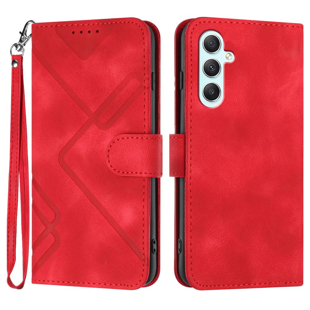 For Samsung Galaxy A35 5G Wallet Case Line Imprinted PU Leather Phone Cover with Strap