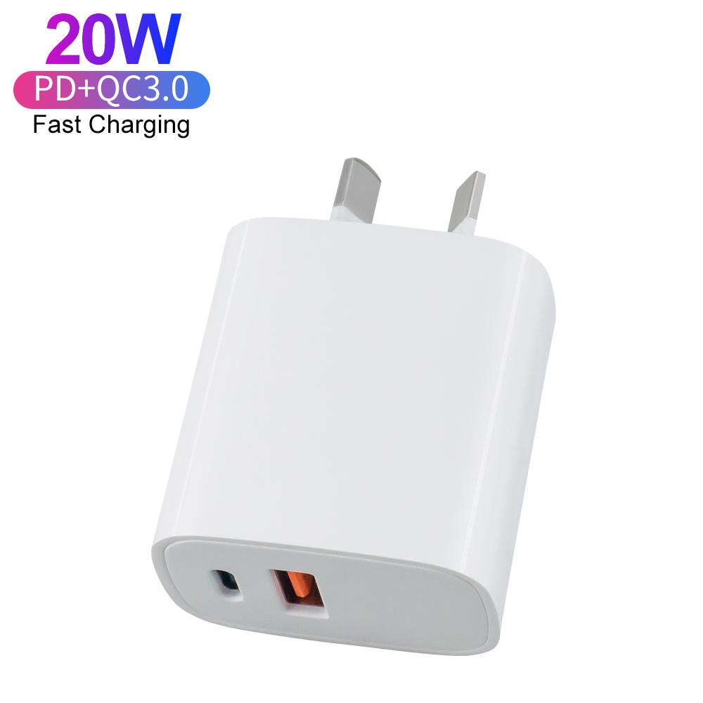 20W PD 20W QC3.0 Fast Charging Type C Dual USB Port Charger Universal EU Portable Wall Charger Mobile Phones Made ABS