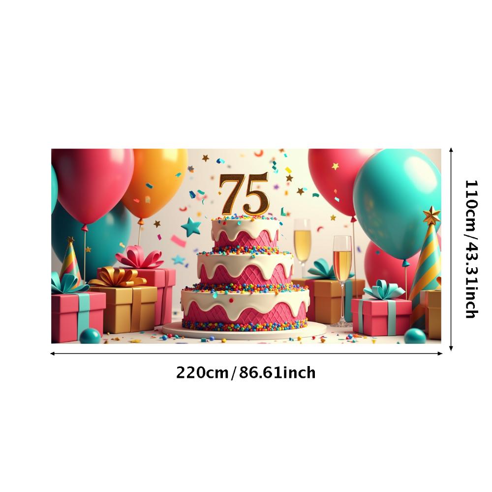 Happy Birthday 75th Banner Red Balloon Birthday Party Decoration Photography Background Props Birthday Cake Backdrop Supplies