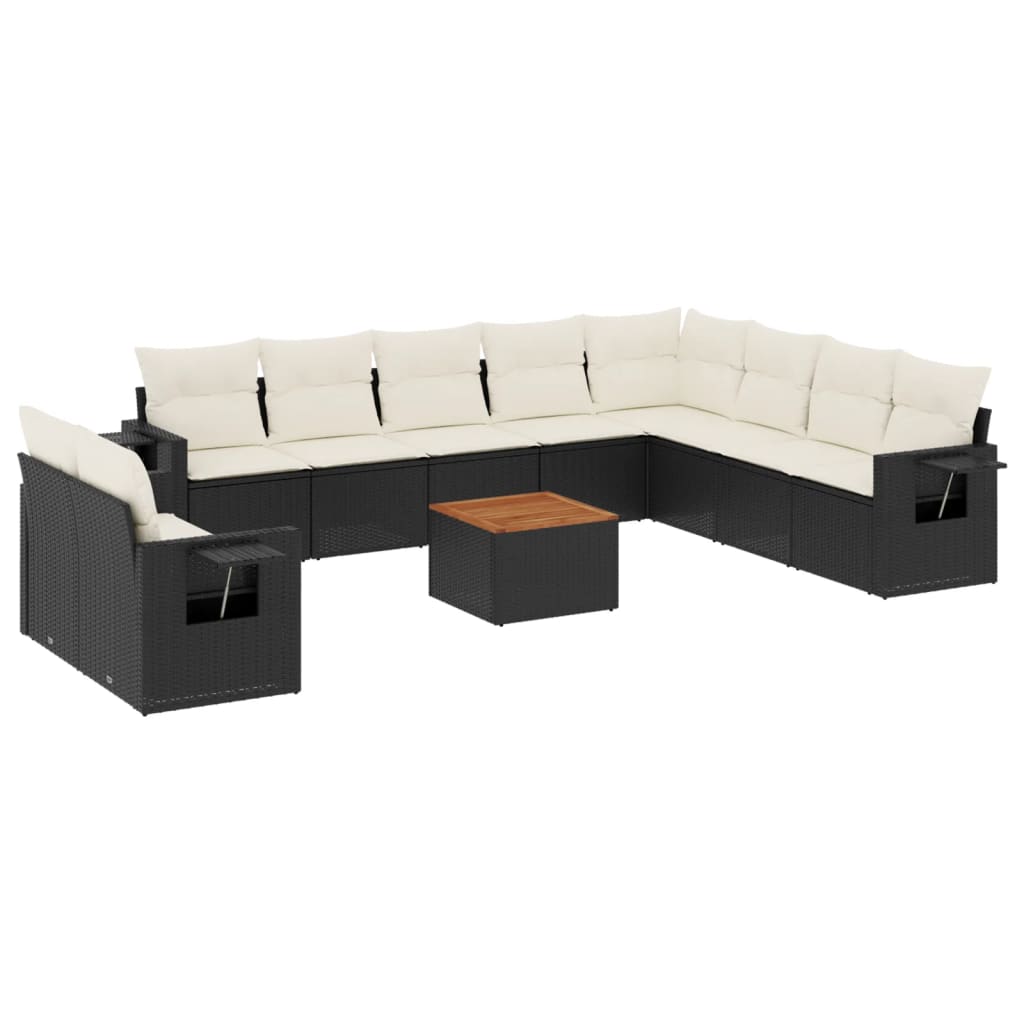 11 piece Garden Sofa Set with Cushions Black Poly Rattan