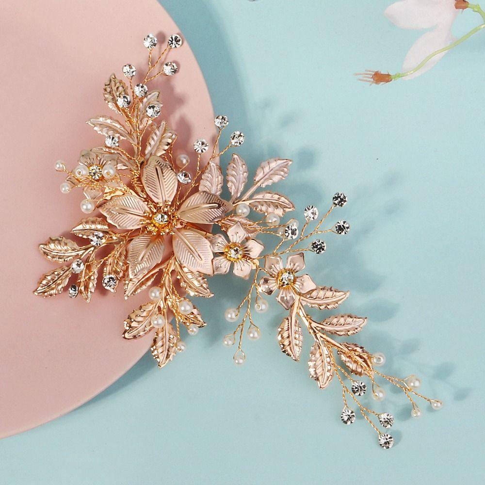 Pearl Bride Hairpin Silk Flower Wedding Headdress Exquisite Bridal Hair Clip  Banquet Dancing Party