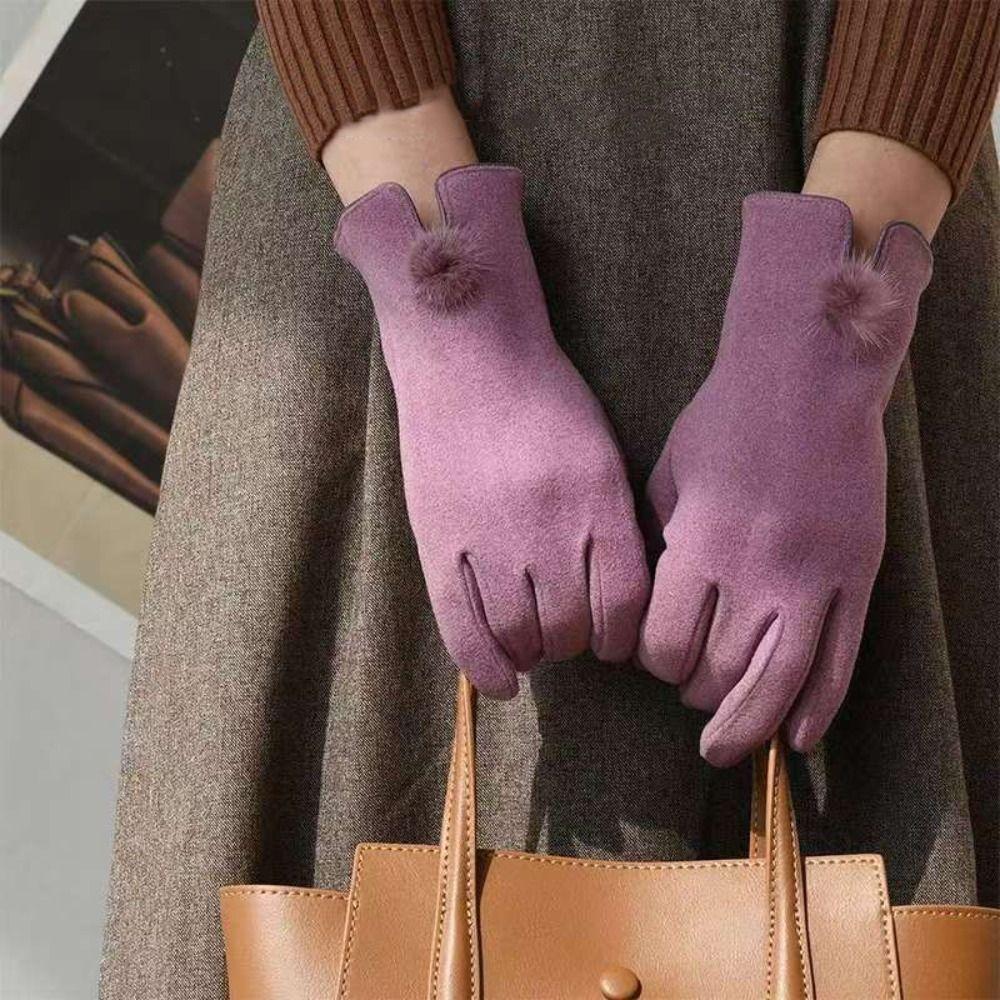 Thick Winter Suede Gloves Velvet Women Cycling Mittens All-Match Pu Leather Gloves Girls