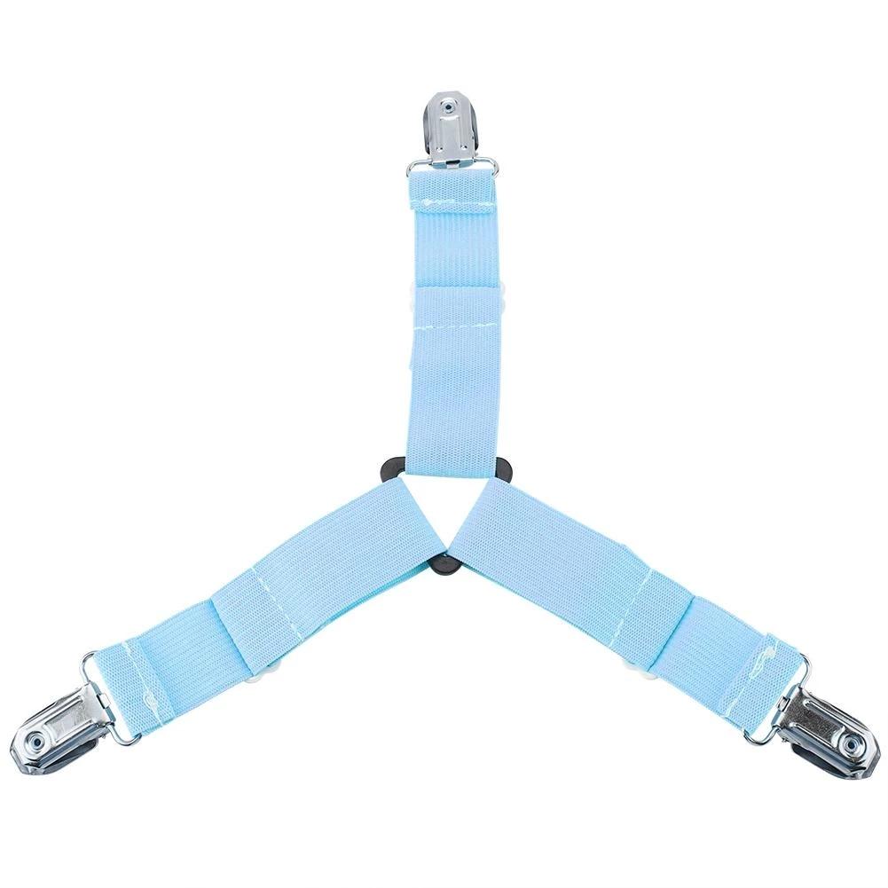 4PCS Blue Triangle Bed Mattress Sheet Clips Grippers Straps Suspender Fastener Holder