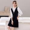 2025 Early Autumn Women's Mid-Length Colorblock Round Neck Dress - Loose Long-Sleeved