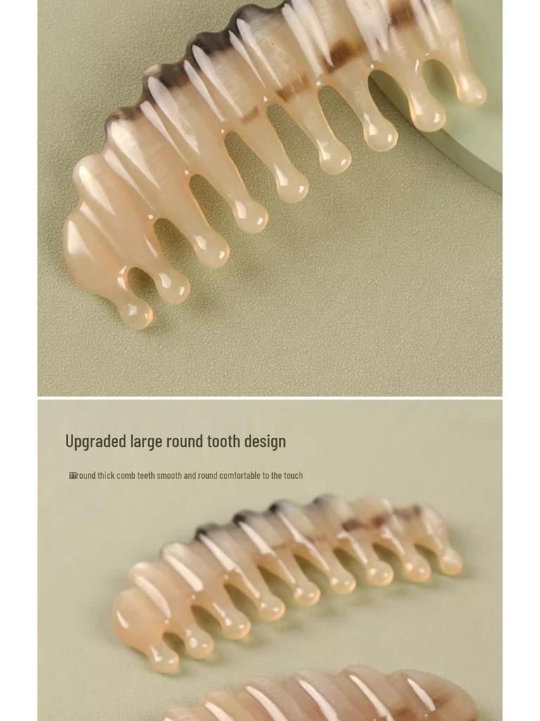 Массажная расческа из натурального белого рога буйвола, пять зубьев, форма капли воды, в подарочной упаковке