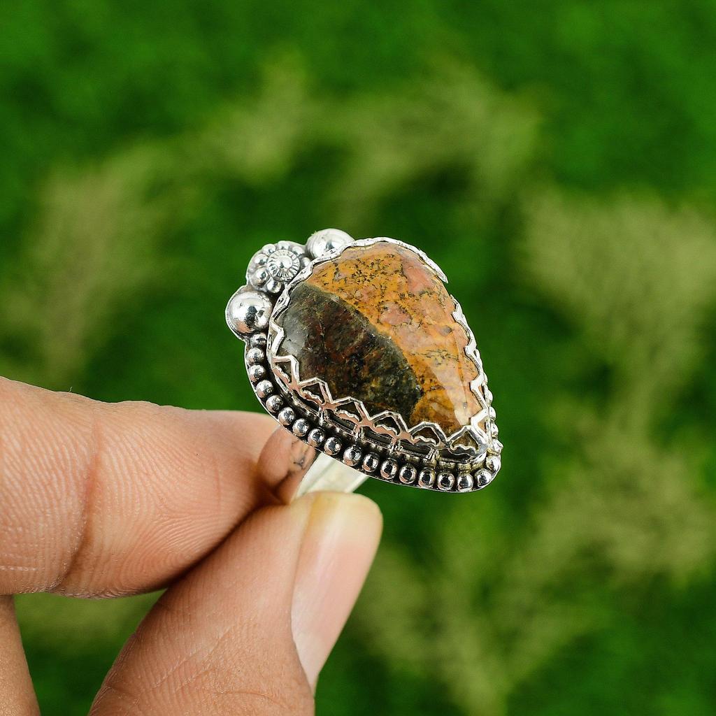 Gift For Her 925 Silver Natural Bauxite Gemstone Stackable Adjustable Ring