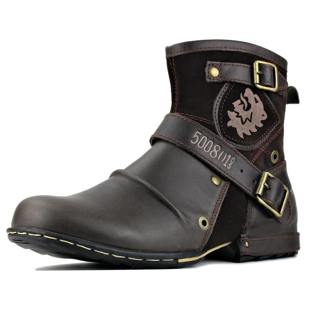 Fashion 2024 New In Men Boots Luxury Handmade Men Ankle Boots Metal Buckle Zipper Motorcycle Boots Outdoor Plus Size 39-48 Punk Bottines