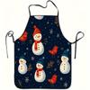 Winter Snowman and Red Bird Print Apron with Adjustable Waistband - Durable, Easy-Clean Polyester Fabric, Suitable for Cooking, Gardening, Christmas H