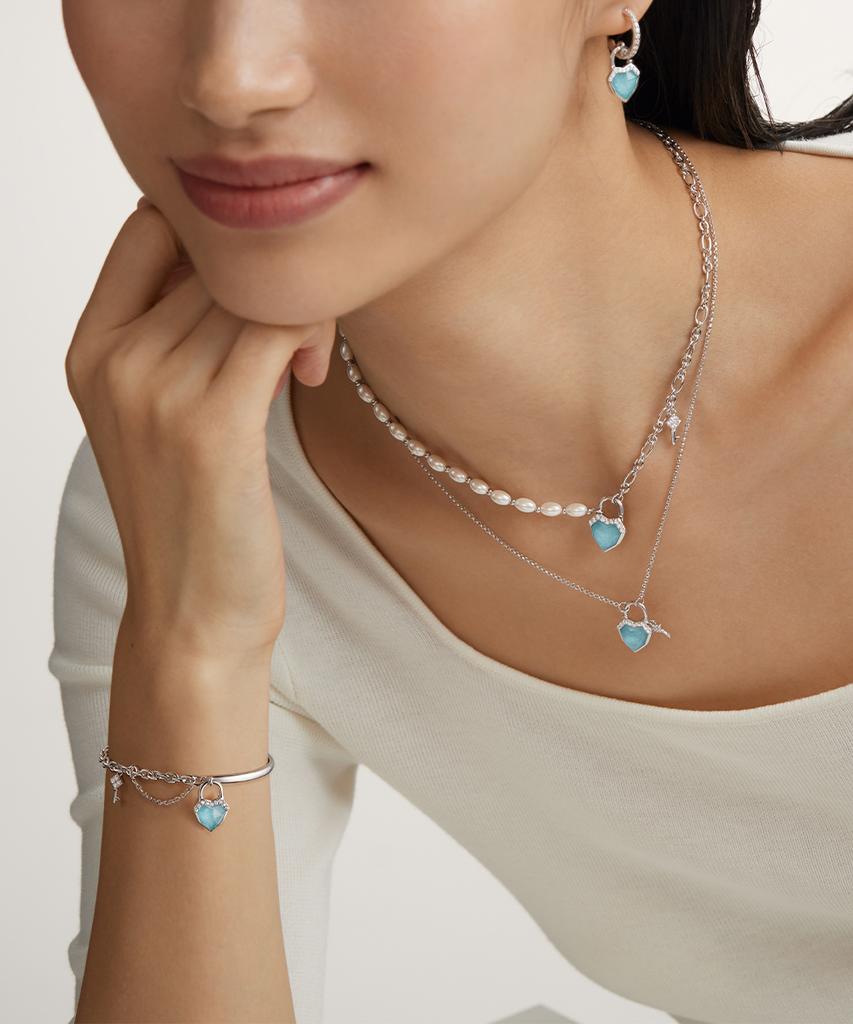 Lola Rose Heart Lock Amazonite Pendant Silver Chain Pearl Necklace