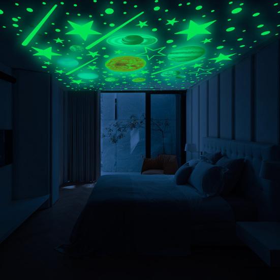 1 комплект, нежная наклейка на стену, флуоресцентная ПВХ светящаяся самоклеящаяся наклейка в форме звезды и планеты для гостиной