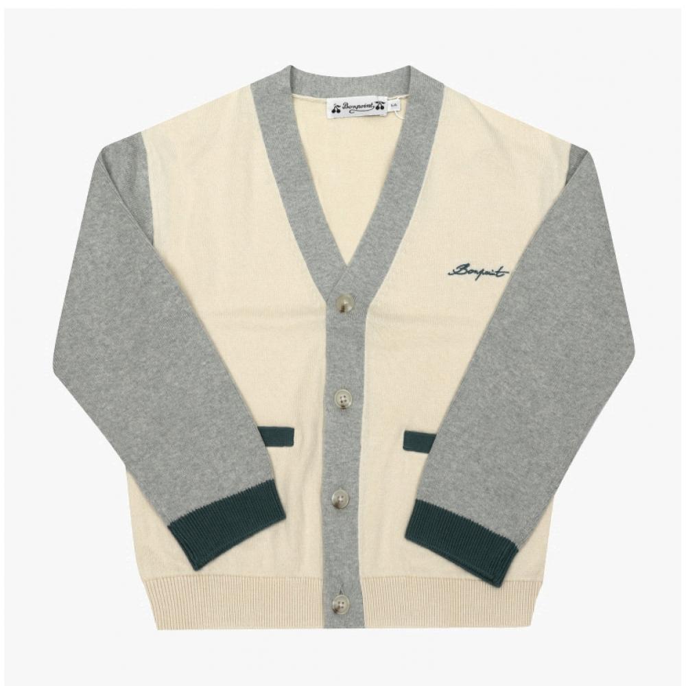 Bonpoint Two Tone V Neck Kids Cardigan C05bcak00002