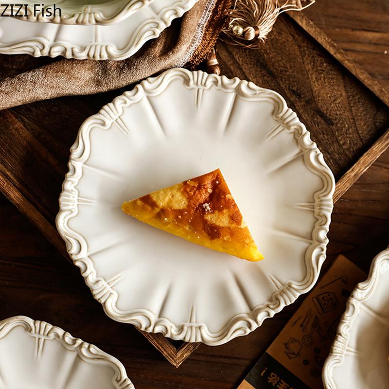 Винтажная керамическая тарелка для обеда, послеобеденный чай, димсам, десертная тарелка, ресторанные блюда, семейная вечеринка, стейк, тарелка, столовые приборы