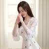 Women Sunscreen Coat Lace See-through Hollow Out Flower Embroidery Shirring Anti-UV Short Three Quarter Sleeve Lady