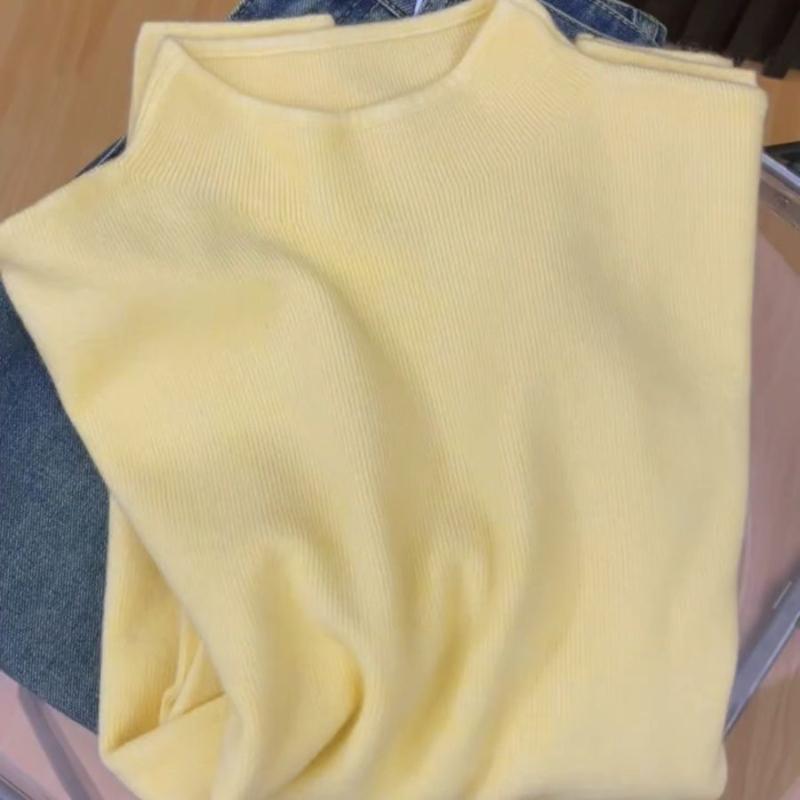 Повседневная водолазка с длинными рукавами, трикотажная базовая рубашка, женская зимняя осенняя однотонная тонкая теплая кофта в корейском стиле, простые топы, нижнее белье