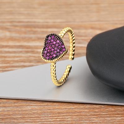 Nidin Romantic Classic Fashion Shiny Zircon Finger Open Heart Ring for Women Exquisite Wedding Jewelry Accessories Gift