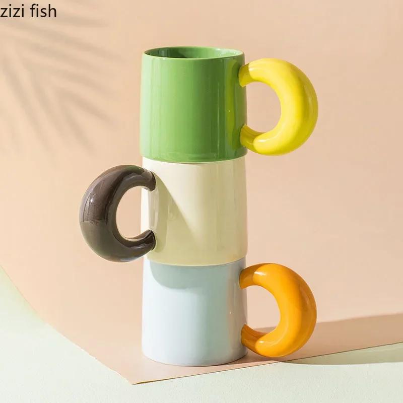Creative Handle Ceramic Mug High Aesthetic Value Coffee Mug Cute Breakfast Cups Juice Milk Cup Couple Cups Household Water Cup