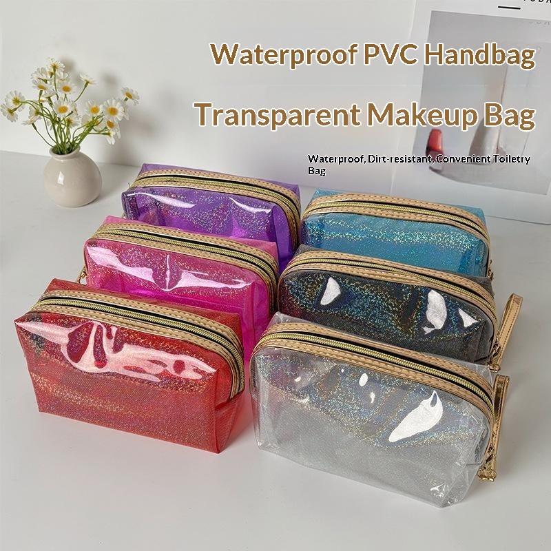 Transparent Waterproof Glitter PVC Cosmetic Bag Large Capacity Portable Toiletry Storage for Daily Commute