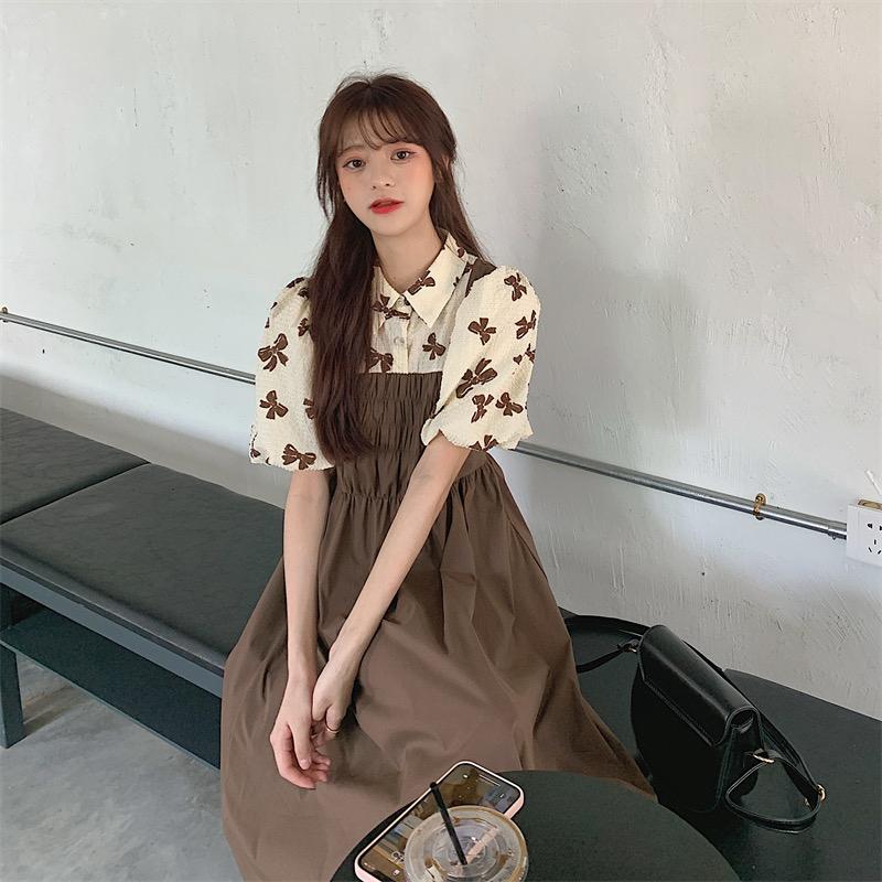 Cute Midi Length Dresses Spring Vintage Print Long Dress Women Clothing Korean Style Clothes