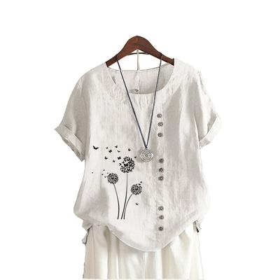 Женская модная блузка с круглым вырезом, летняя хлопковая футболка Liene, пуловер Laides, свободный топ с коротким рукавом и принтом