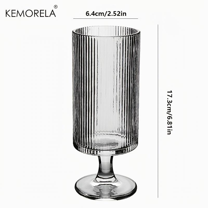 KEMORELA 1 шт. Элегантный стеклянный стакан на высокой ножке с вертикальным полосатым дизайном - Идеально подходит для холодного кофе, латте, сока и вина - Многоразовый стакан
