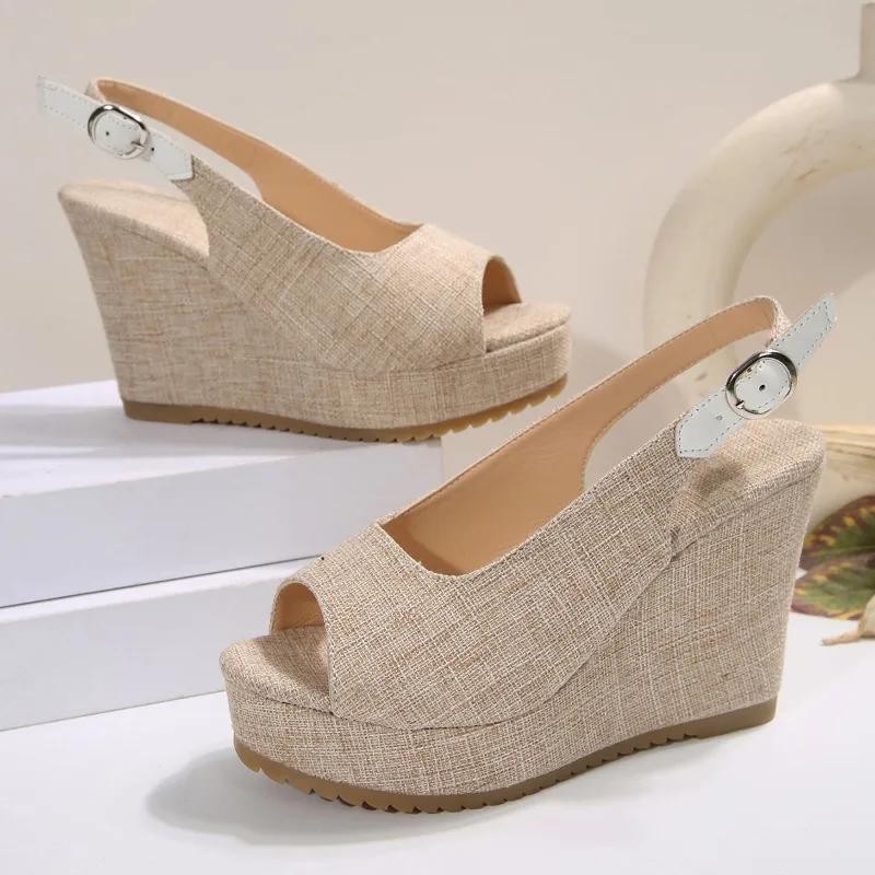Fashion Ladies Shoes 2025 New Peep Toe Women's Sandals Fashion Buckle Strap Casual Shallow Best Seller Comfortable Wedge Sandals Zapatos