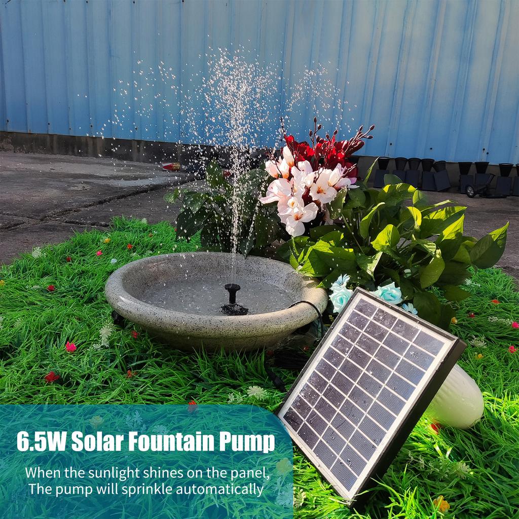 6.5W Solar Panel with Multiple Fountain Modes, Strong Water , Pond Pump for Garden, Pool, Yard