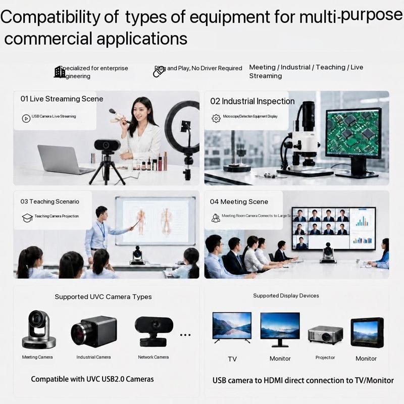 HD UVC USB Camera To HDMI Video Converter Plug and Play for DJI Pocket3 Pocket4 Insta360 To TV Monitor Live Video Mixer Switcher