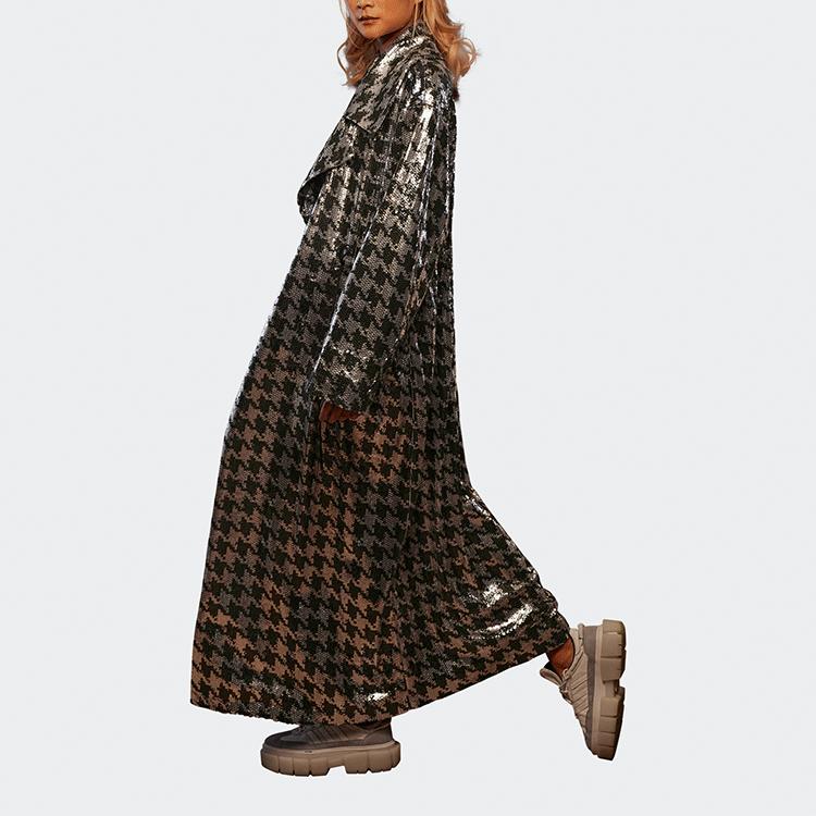 Adidas Originals X Ivy Park Длинное пальто с пайетками и узорами «гусиные лапки» Женское пальто синее HC5954