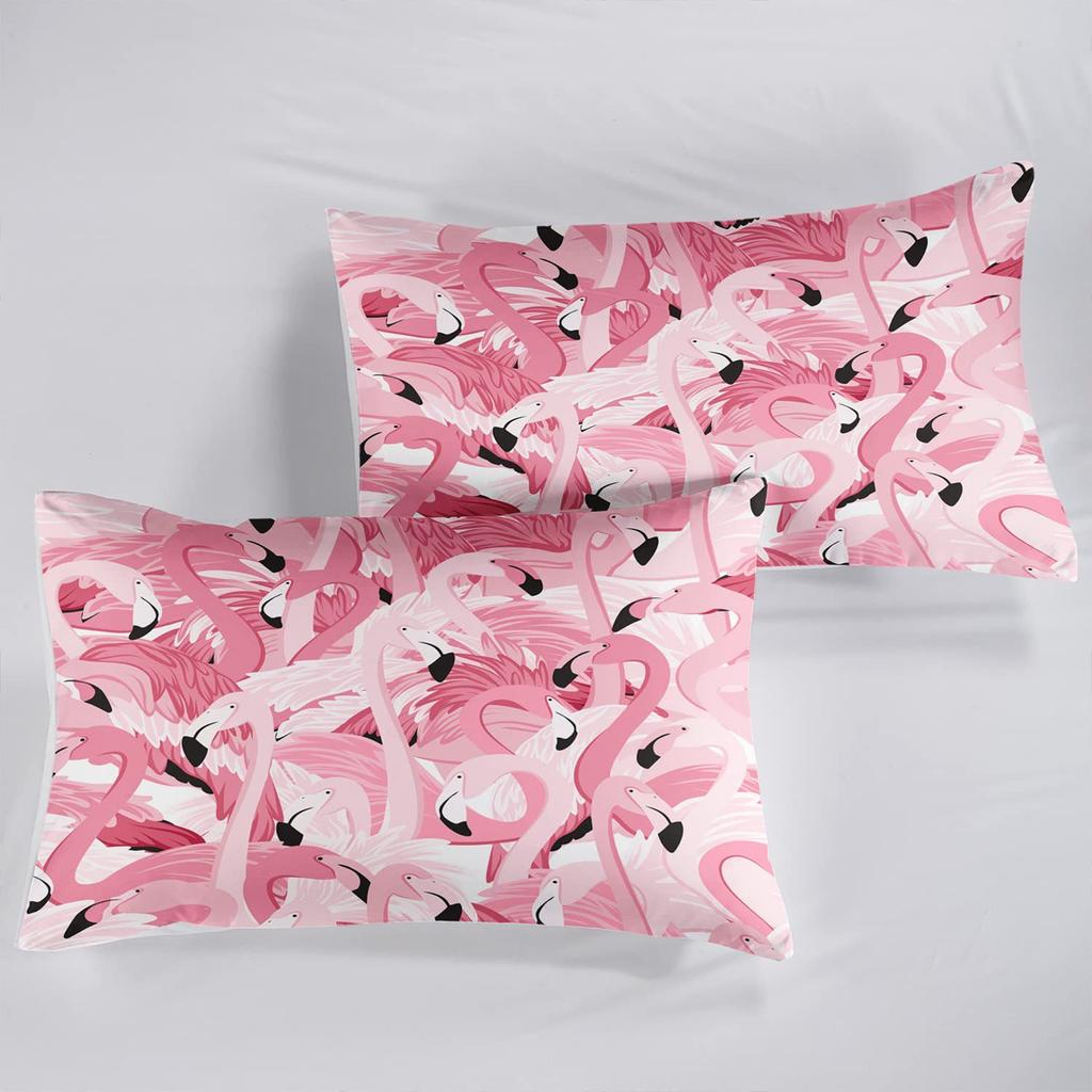 Узор Розовый Фламинго Шапка на Кровать Комплект из Трех Предметов Цифровая Печать Постельное Белье Шапка на Кровать Комплект из Трех Предметов Дети И Взрослые