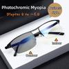 Vintage Business Half Frame Photochromic Myopia Glasses Metal Near Sight Eyeglasses Finished Minus Eyewear Diopter 0 To -6.0