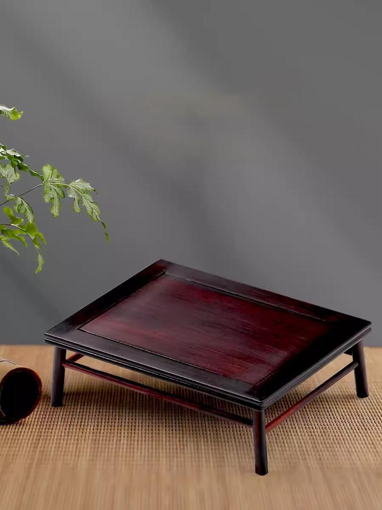 Red acid branch Ming style ornament Buddha statue solid wood base rectangular strange stone vase pot purple sand bracket