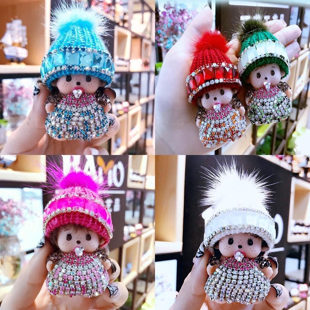 Кристаллами усыпанный брелок Monchhichi вязаная шапка норка подвеска приз в аркаде подарок для обмена
