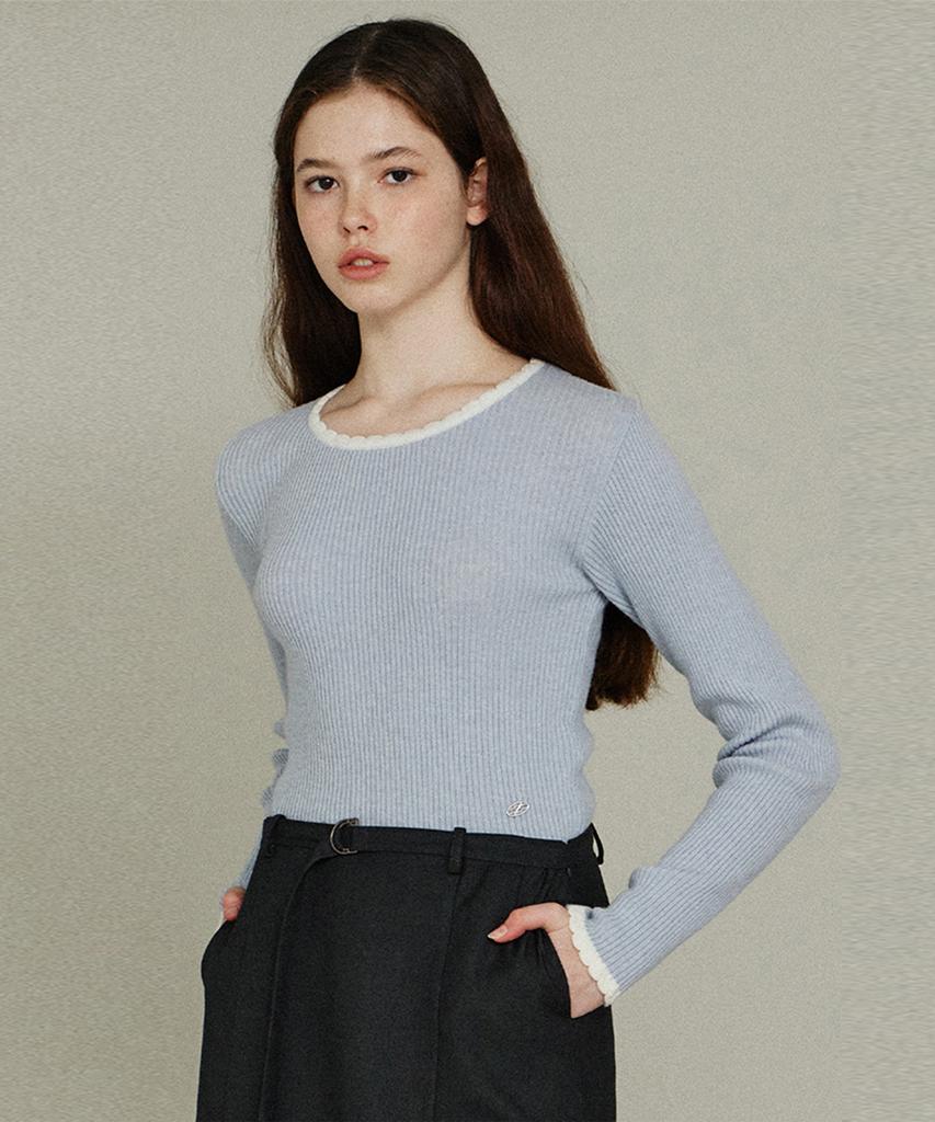ITOV SEOUL Lambswool Scallop Slim Knit Sb