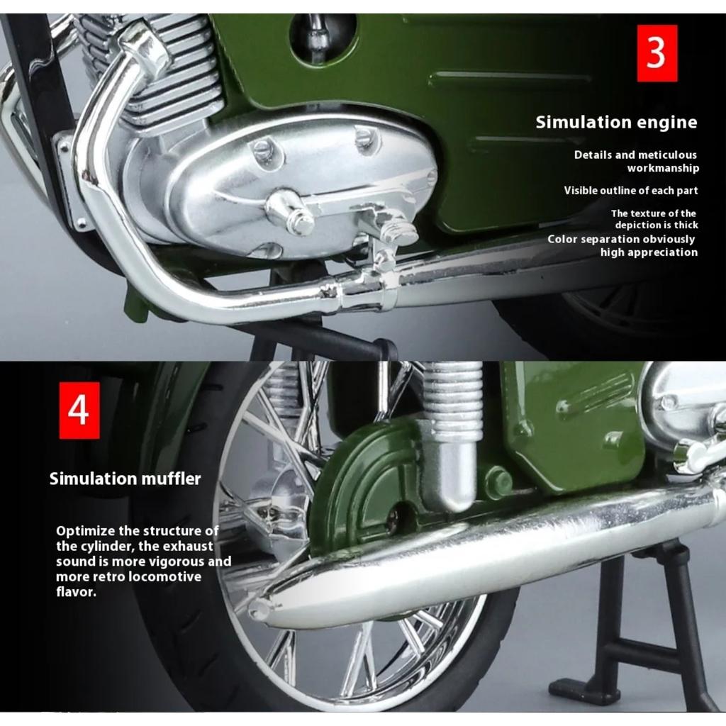 Модель мотоцикла Чехословакия Jawa250 в масштабе 1/10, литая из сплава, со звуком и светом, автоцикл, изысканные настольные украшения, подарки
