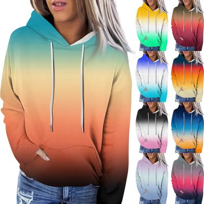 Женская модная повседневная толстовка с капюшоном и градиентным принтом с длинным рукавом