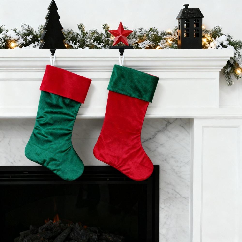 Refillable Velvet Christmas Stocking Red Green Fireplace Decorative Stockings Home