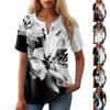 Women's Casual Floral Print V-Neck Short Sleeve Decorative Button T-Shirt Top