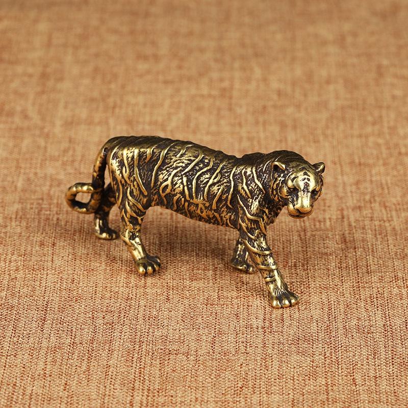 MIT Solid Brass Big Tiger Фигурки Украшения Чистая Медь Животные Тигры Модель Статуэтки Миниатюры Украшения Для Стола Винтажный Домашний Декор