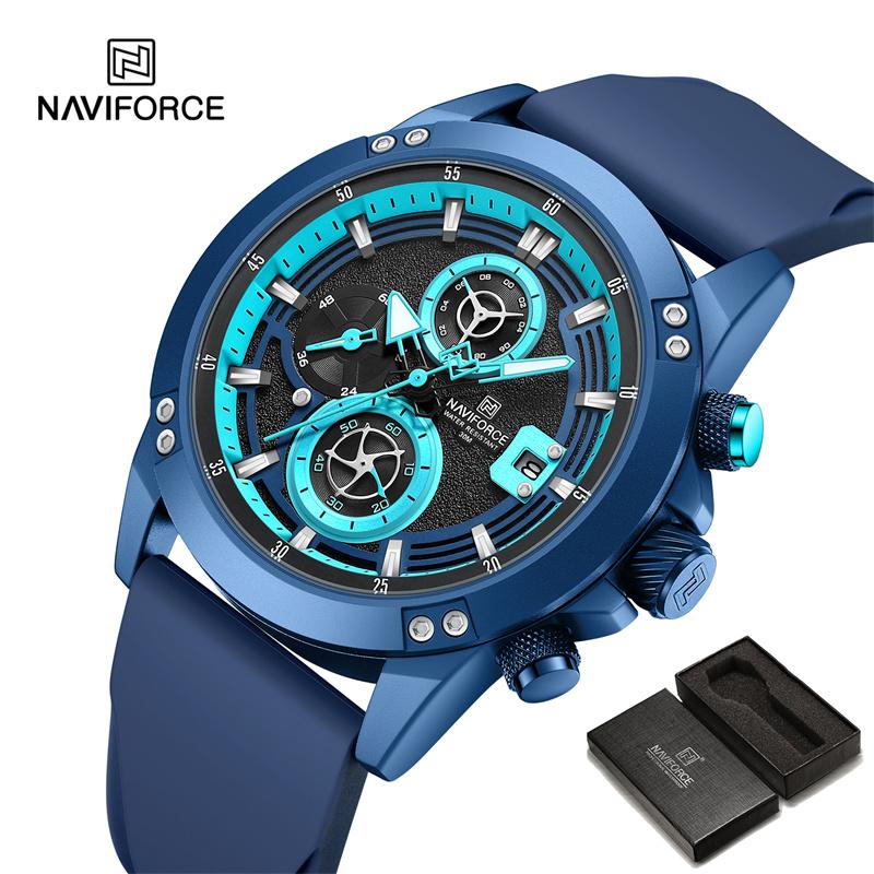 Naviforce Мужские часы с водонепроницаемым резиновым силиконовым ремешком, хронограф, наручные часы 8033